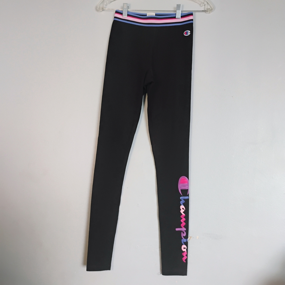 Champion Black Pink Multicolor Logo Women's Size XS Athletic Leggings Athletic